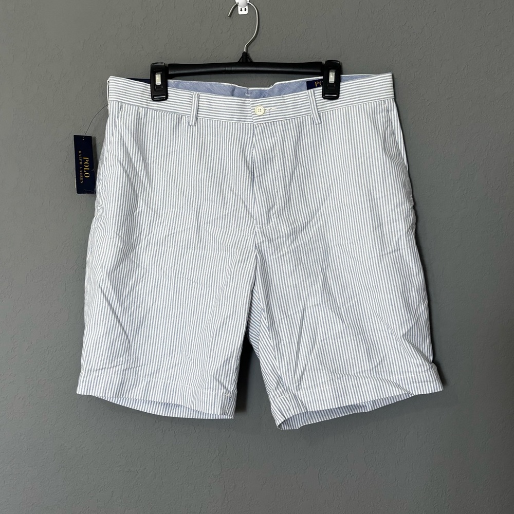 Ralph Lauren Men's Light Blue Striped Flat Front Shorts